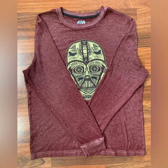Darth Vader Star Wars Long Sleeve Maroon Thermal Waffle Knit Shirt Size Large - Picture 5 of 6